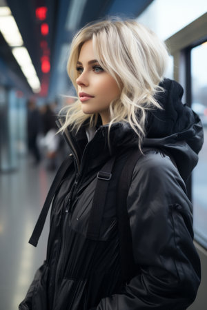 a woman in a black jacketの素材