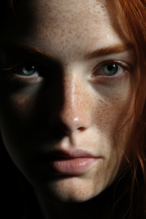 a woman with freckles on her faceの素材