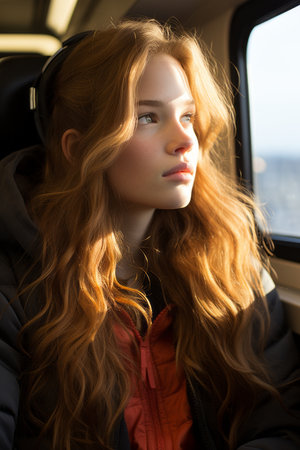 a woman with long red hairの素材