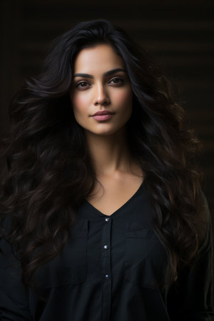 beautiful indian woman with long black hairの素材