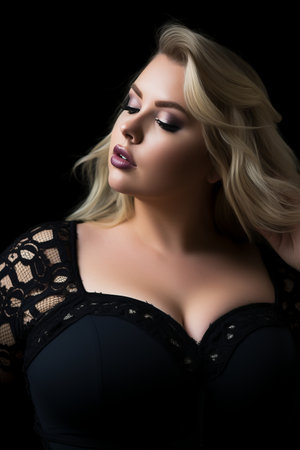 a beautiful blonde woman in a black dressの素材