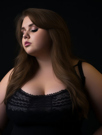 a beautiful woman in a black dress posing for the cameraの素材