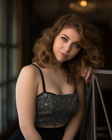 a beautiful young woman in a black dress posing for a photoの素材
