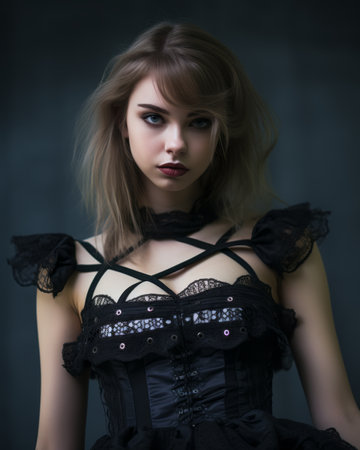 a beautiful young woman in a black corsetの素材