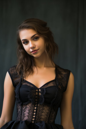 a beautiful young woman in a black corsetの素材