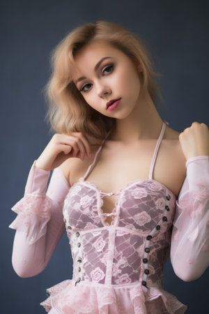 a beautiful young woman in a pink corsetの素材