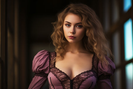 a beautiful young woman in a purple dressの素材