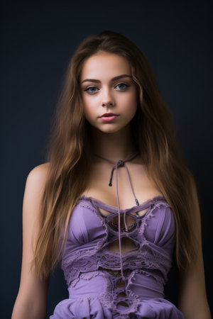 a beautiful young woman in a purple dressの素材