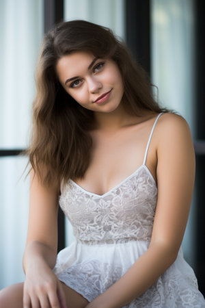 a beautiful young woman in a white dressの素材