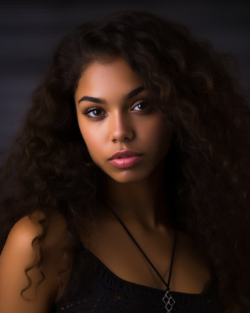 a beautiful young woman with long curly hairの素材