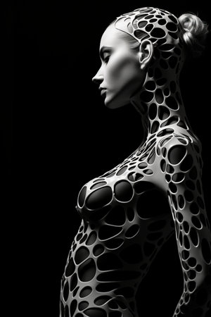 a black and white image of a woman with a lot of dots on her bodyの素材