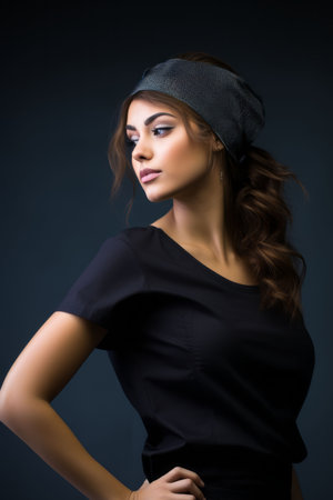 a woman in a black dress and headbandの素材