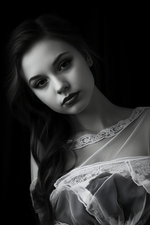 a black and white photo of a woman in a dressの素材