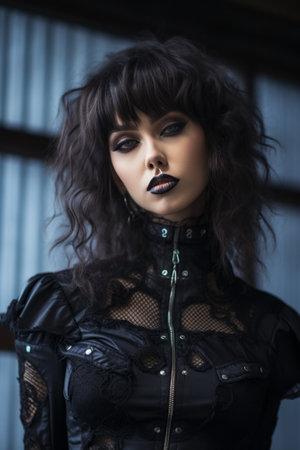 a woman in a gothic outfit with black makeupの素材