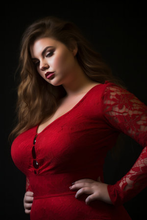 a woman in a red dress posing for the cameraの素材