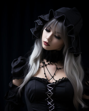 a woman in a gothic outfit with a black hatの素材