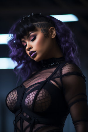 a woman with purple hair and piercingsの素材