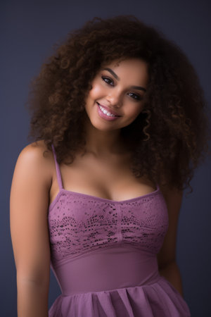 beautiful african american woman with curly hairの素材