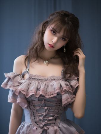 a young woman in a dress posing for the cameraの素材