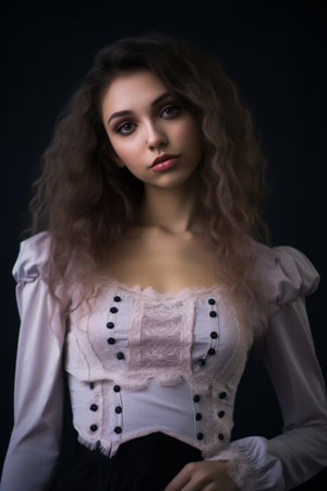 portrait of a beautiful young woman with long curly hairの素材