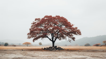 a lone tree in the middle of an empty fieldの素材