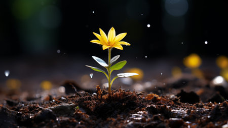 a small yellow flower sprouting from the groundの素材
