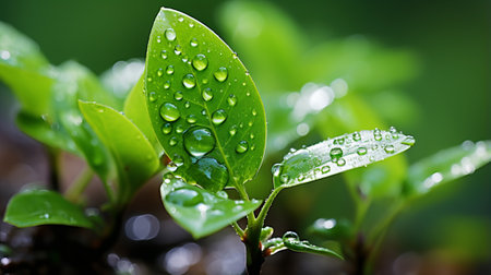 green leaves with water droplets on themの素材