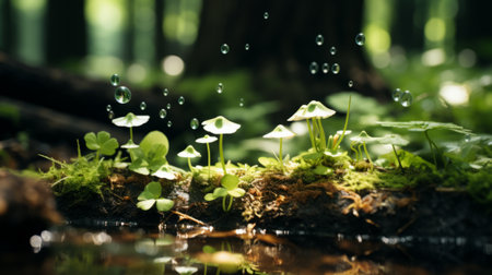 moss and water droplets in the forestの素材