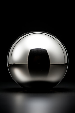 a shiny silver ball sitting on a black surfaceの素材
