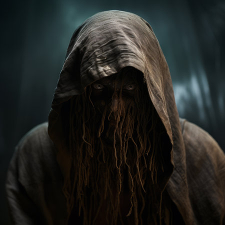 a creepy man with long hair and a hoodの素材