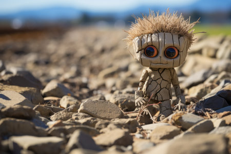 a toy that looks like a baby groot is standing in the middle of some rocksの素材