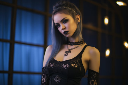 a beautiful young woman in a gothic outfitの素材