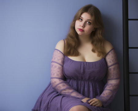 a woman wearing a purple dressの素材