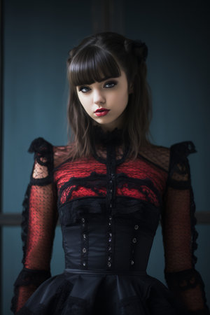 a young woman in a black and red dressの素材