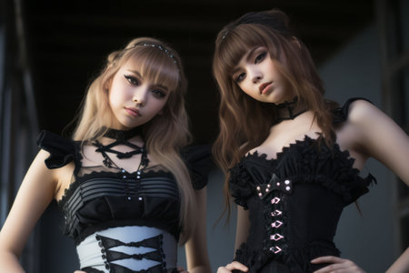 two young women dressed in gothic clothingの素材