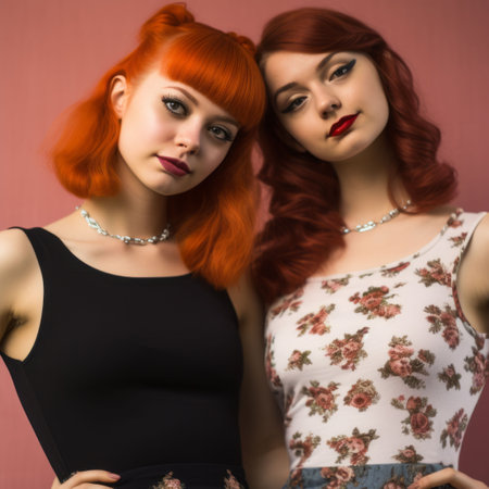 two women with red hair posing for the cameraの素材