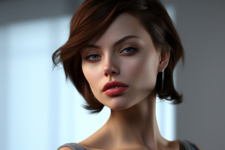 3d rendering of a beautiful woman with short hairの素材