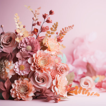 a bouquet of paper flowers on a pink backgroundの素材