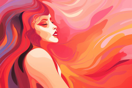 an illustration of a woman with long red hairの素材