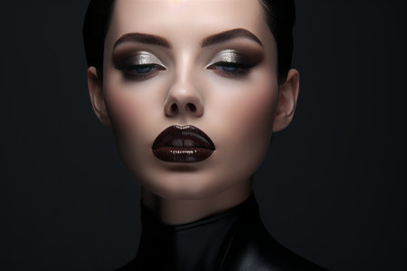 a woman with dark makeup and black lipsの素材
