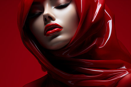 a woman wearing a red scarf and red lipstickの素材