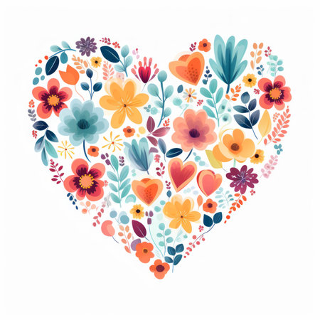 flowers in heart shape on white backgroundの素材