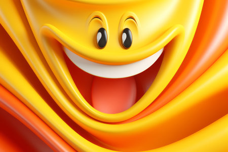 3d illustration of a smiling face with orange and yellow swirlsの素材