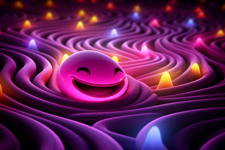 3d illustration of a smiley face in a wavy patternの素材