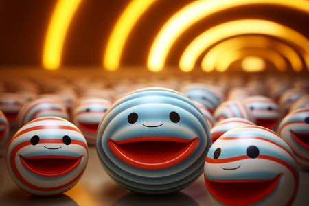 a group of colorful eggs with smiling facesの素材