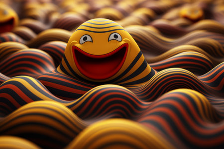 a yellow and black striped worm with a smile on its faceの素材