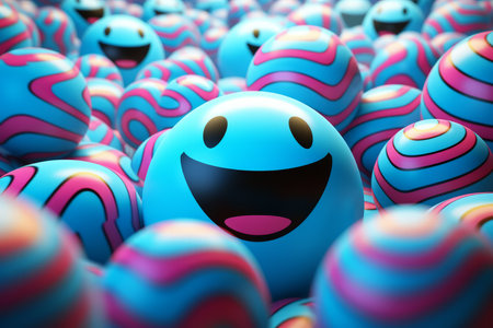 an image of a blue and pink egg with a smiley face on itの素材