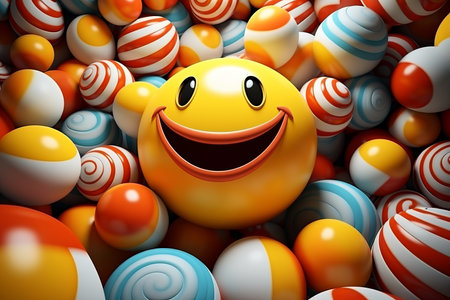 a smiley face surrounded by colorful lollipopsの素材