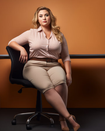 a beautiful woman sitting on a chair in an officeの素材