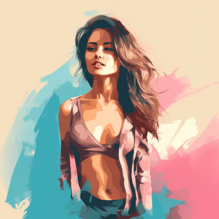 a digital painting of a woman with long hairの素材